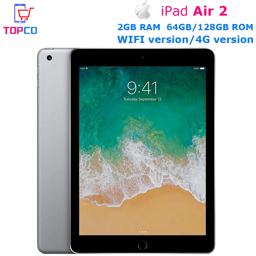 Apple iPad Air 2 WIFI/4G LTE Original 9.7" Triple-core A8X 8MP&1.2MP RAM 2GB ROM 64GB/128GB Fingerprint Cellphone