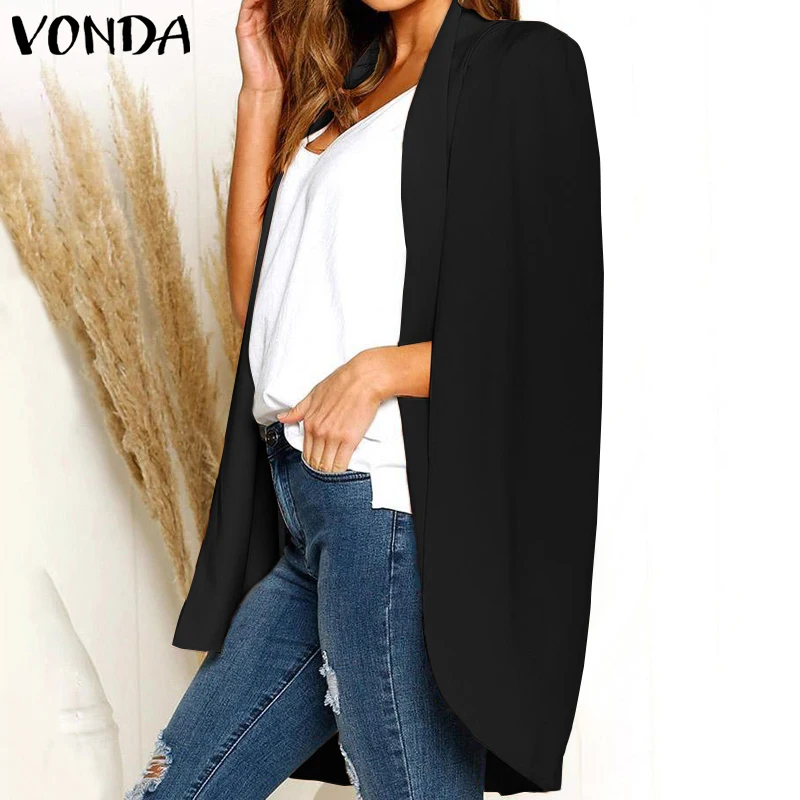 VONDA, осенне-зимние модные куртки для женщин, женская офисная одежда, верхняя одежда, пальто с отложным воротником, базовые куртки размера плюс 5XL