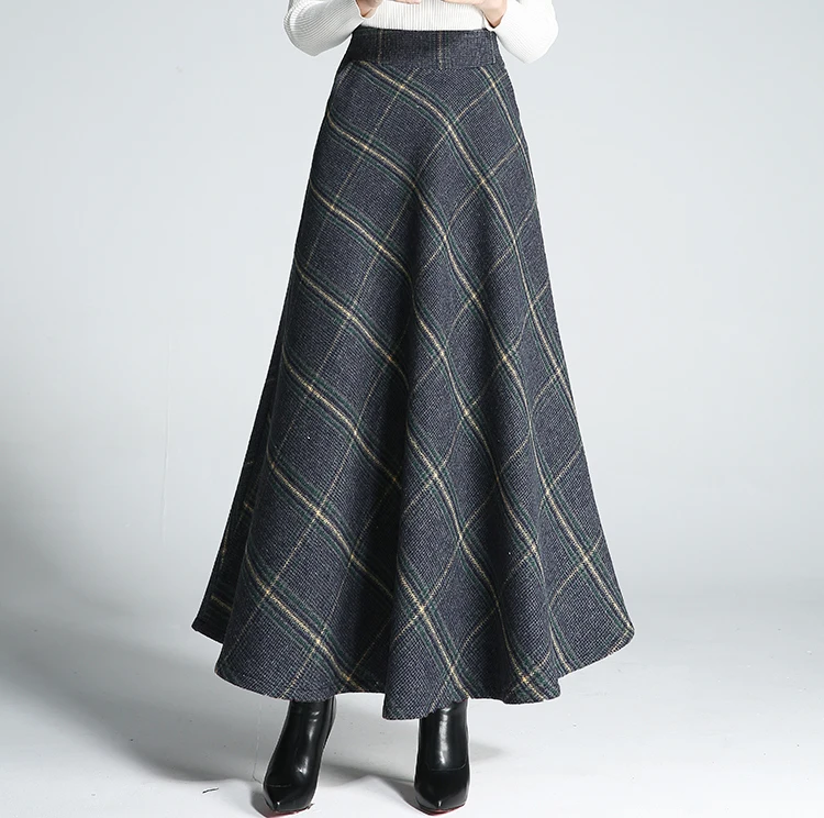 nike tennis skirt High Waist Woolen plaid Skirts Vintage Autumn Winter Warm Women's Midi Skirts Female Fashion Casual Long Streetwear 2022 maxi skirts for women