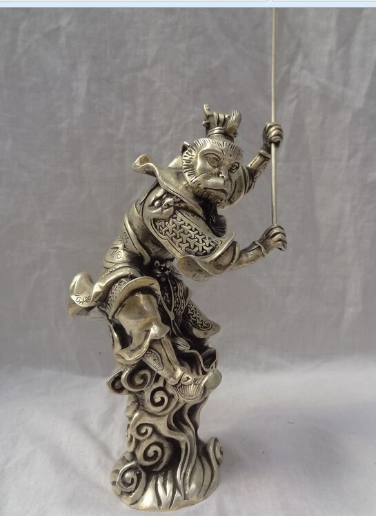 Zhrui6656 1" Китайский серебряный буддийский Sun WuKong Обезьяна Король Золотой cudgel статуя
