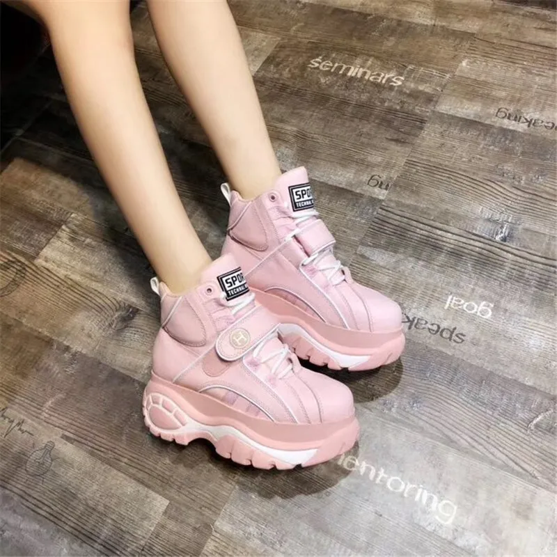 Autumn Winter High To Help Women's Boots Genuine Leather Platform Fashion Lace Casual Booties In The Tube Sports Martin Boots