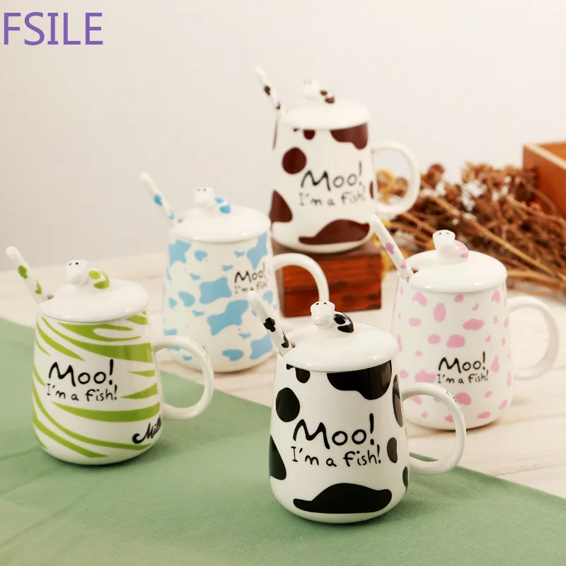 350ml Cartoon Ceramic Cup Milk Mug with Spoon Student Couple Breakfast Cup Water Cup Drinkware Coffee Tea Cups Novelty Gifts