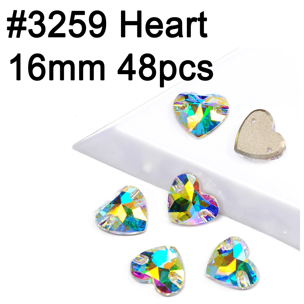 Heart 16mm 48pcs Новые Стразы всех форм шитья кристалл AB пришивные стразы плоские с оборота стразы кристаллы Пришивные декоративные камни для одежды Одежда - Цвет: Heart 16mm 48pcs
