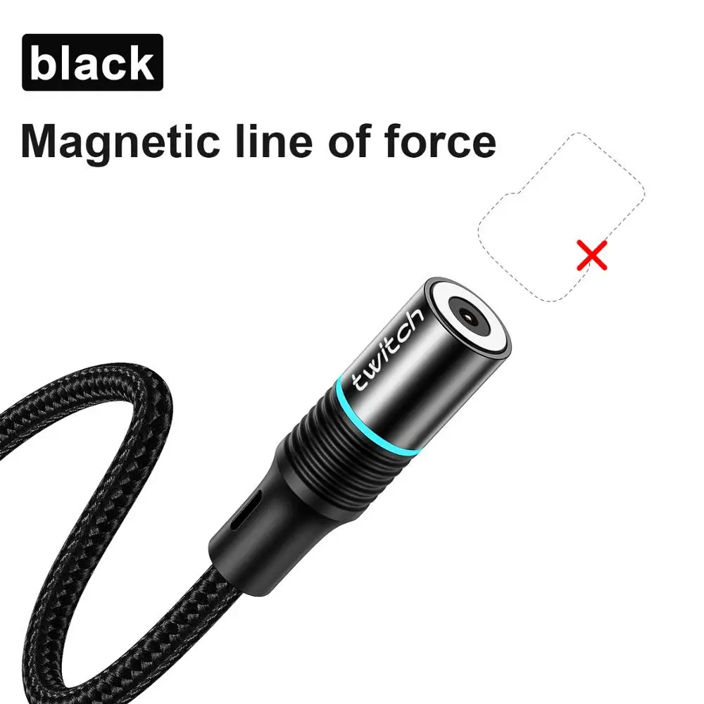 Магнитный Micro USB кабель Twitch 2 м для iPhone, samsung, Android, мобильного телефона, быстрая зарядка, кабель usb type-C, Магнитный зарядный провод - Цвет: Only Black Cable