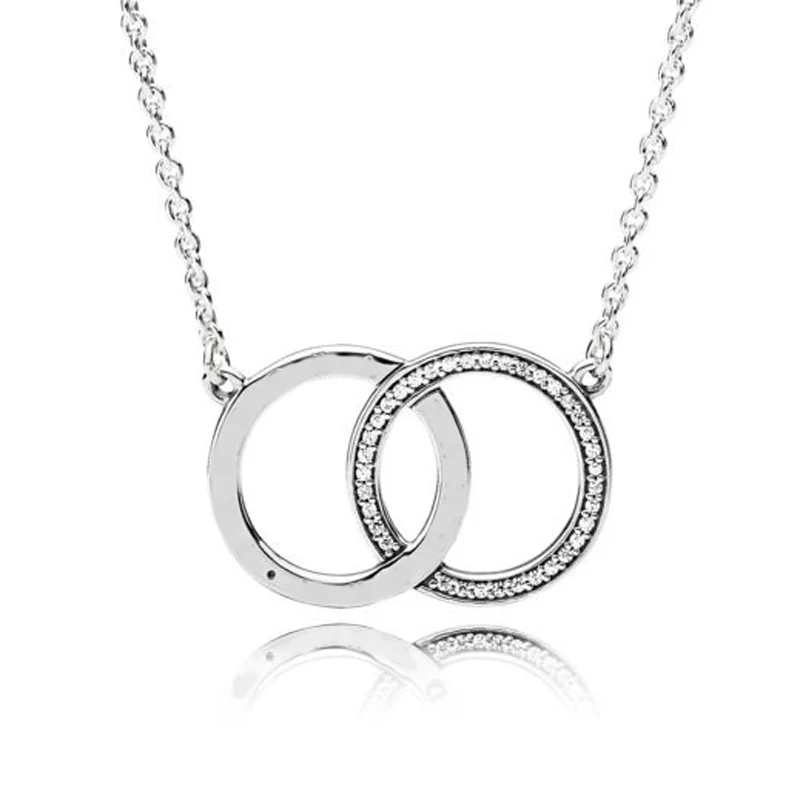 

New 925 Sterling Silver Necklace Logo Signature Two Interlocking Circles Necklace For Women Wedding Party Gift Diy Jewelry
