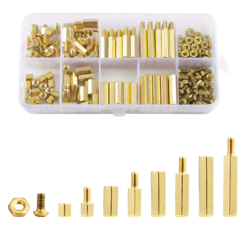 

320Pcs M2 Type Brass Studs Pillars Standoff Spacers Screw Isolation Spacing Screws Kit Spacer Standoff Nut Screw Assortment