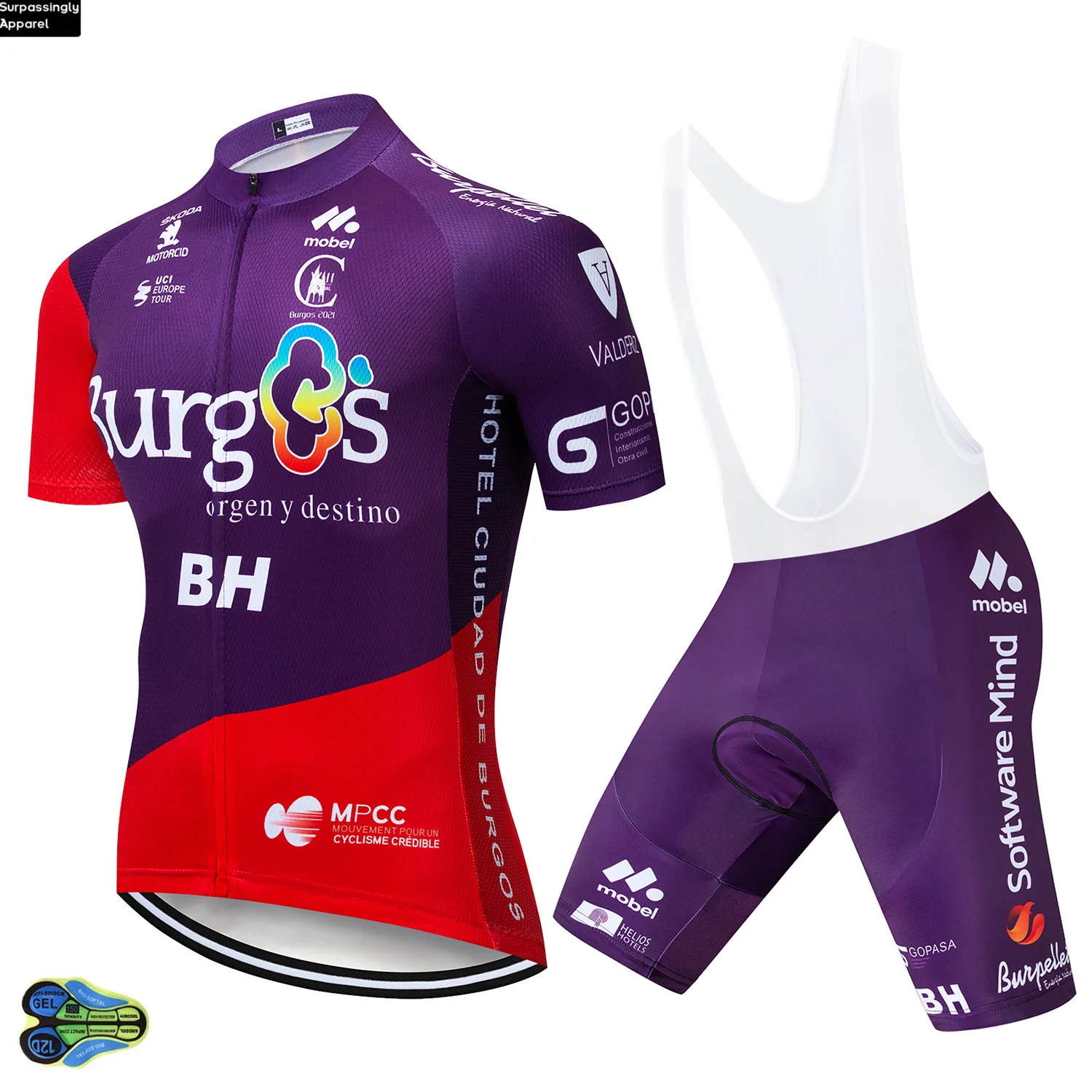 

2019 Pro Team Burg Purple Cycling Jersey 12D Gel Pad Bike Shorts Suit MTB Ropa Ciclismo Mens Summer Bicycling Maillot Wear