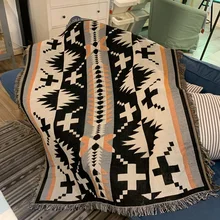 Винтажное одеяло для дивана, Индийский тотем, богемное геометрическое одеяло для дивана, вязаное кресло, чехол для дивана, ковер, гобелен, пляжный