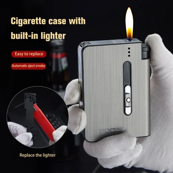 

FOCUS Metal Cigarette Case Box Thin gas Lighter Hold 6pcs 80mm Cigarette Capacity Tobacco Storage Holder Container for Mens Gift