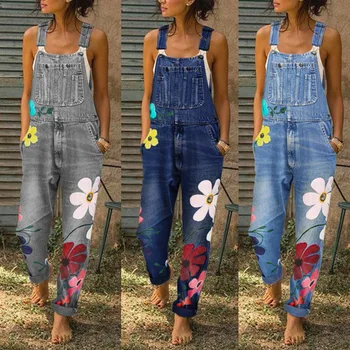 

Printed Bib L Color Strap Jeans