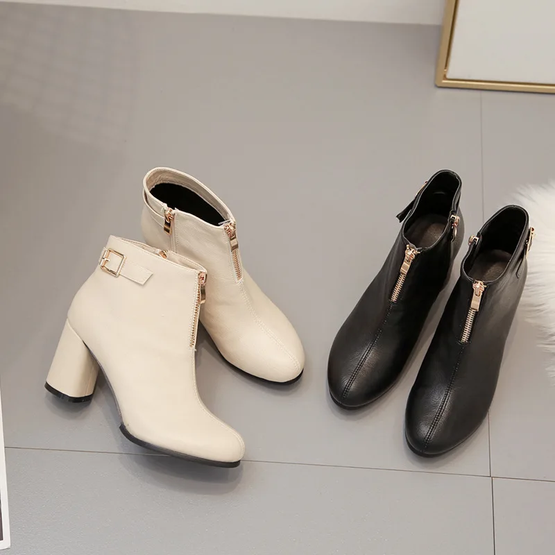

Boots Women New 2019 Shoes Zipper Winter Footwear Chunky Heel Luxury Designer Round Toe 2020 Rock Rubber Autumn Fashion Ankle