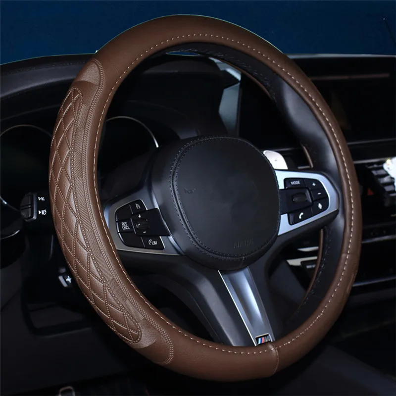 Steering Wheel Cover Car Grip Cover Four Seasons General Car Steering Wheel Set Embossed Plaid Stripes Anti-slip M Code