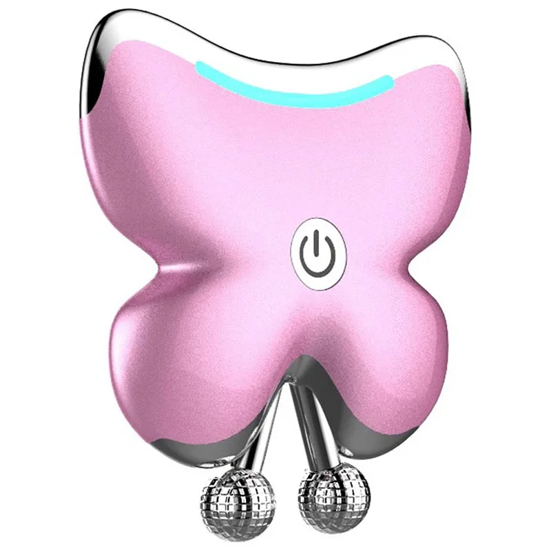 Электрический Вибрационный массажер для похудения для лица цветной светильник роллер для ухода за кожей массажные инструменты для подтяжки лица Теплый соскабливание уменьшение морщин - Цвет: Розовый