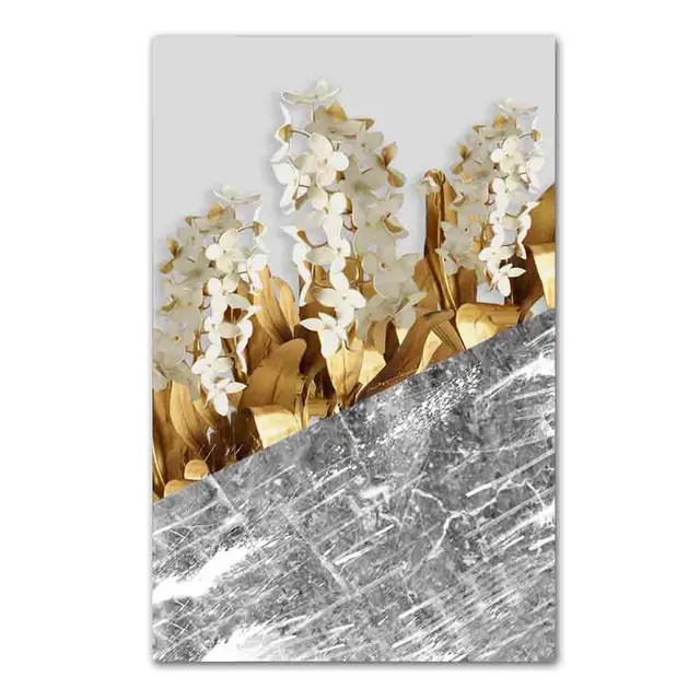 Nordic fashion art plant canvas painting golden leaf feather poster office wall painting living room home decoration mural ZW371