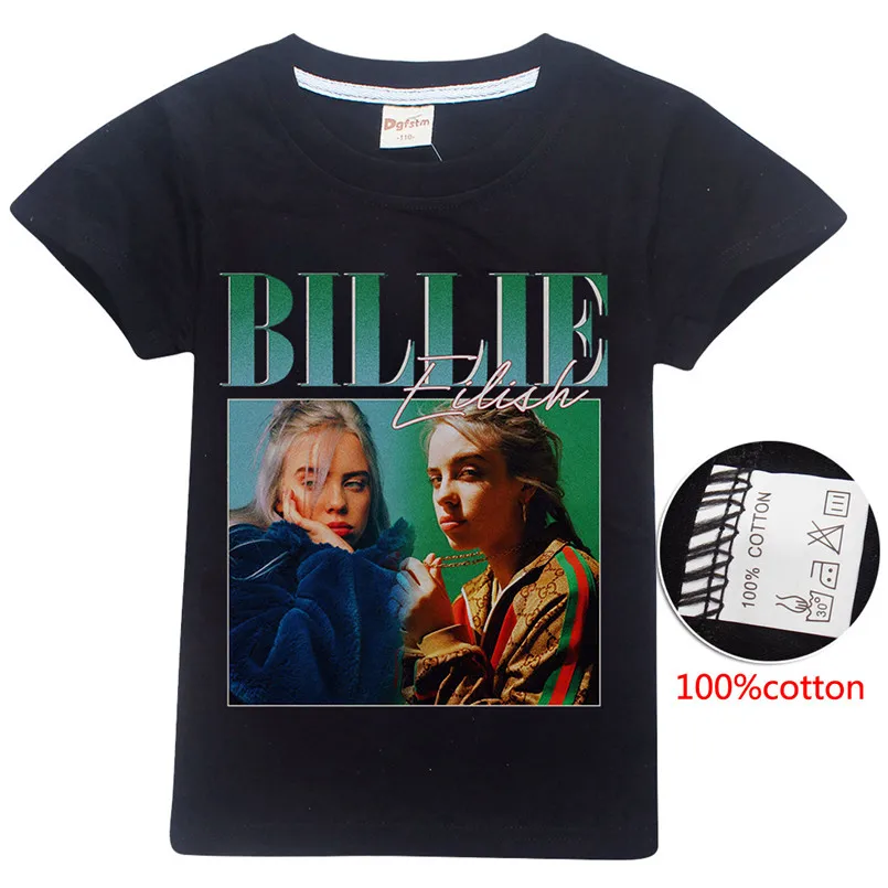 Billie Eilish/хлопковая Футболка для девочек; детская летняя футболка; Верхняя одежда для девочек; jojo siwa costum maleficent vampirina; одежда