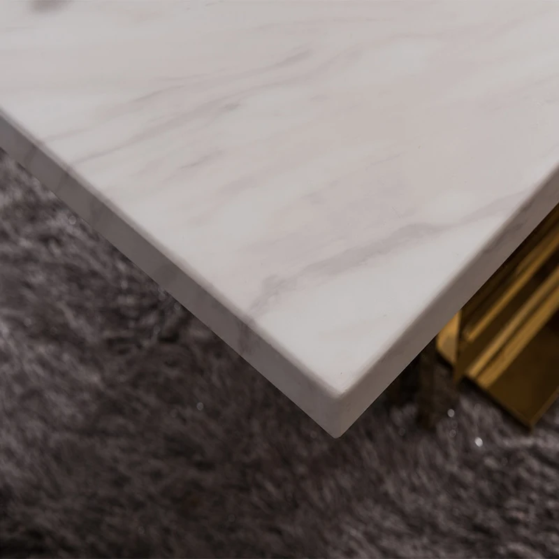 MANBAS Luxury Modern Dining Table Set with High-Back Gold Metal Chairs, Marble Table, Elegant Design for Kitchen and Dining Room