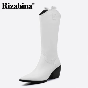 

Rizabina 2021 Winter Boots Women Knee High Heel Shoes Women Warm Shoes Fashion Sexy Thin Toe Casual Footwear Size 33-45