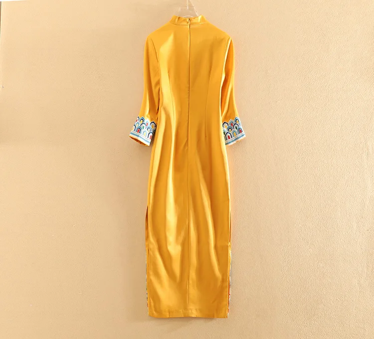 Китайский стиль, женское платье, плюс размер, Qipao, Осеннее, королевское, с вышивкой, тонкое, Vingtage, элегантное, женское, длинное платье чонсам, M-XXXL