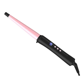 

25Mm Pearl Ceramic Conical Curling Wand Digital Controls 10 Heat Settings Black+Pink