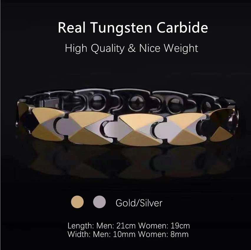 10 мм позолоченный/посеребренный мужской вольфрамовый карбидный браслет с ромбовидным здоровьем магнитный браслет