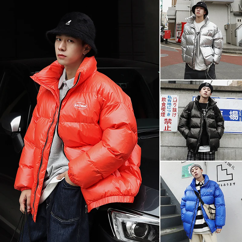 Popular Winter Bright Down Jacket Men's Warm Thick Parka Men Fashion Collar Collar Coat Man Loose Cotton Jacket Male Clothes Outwear