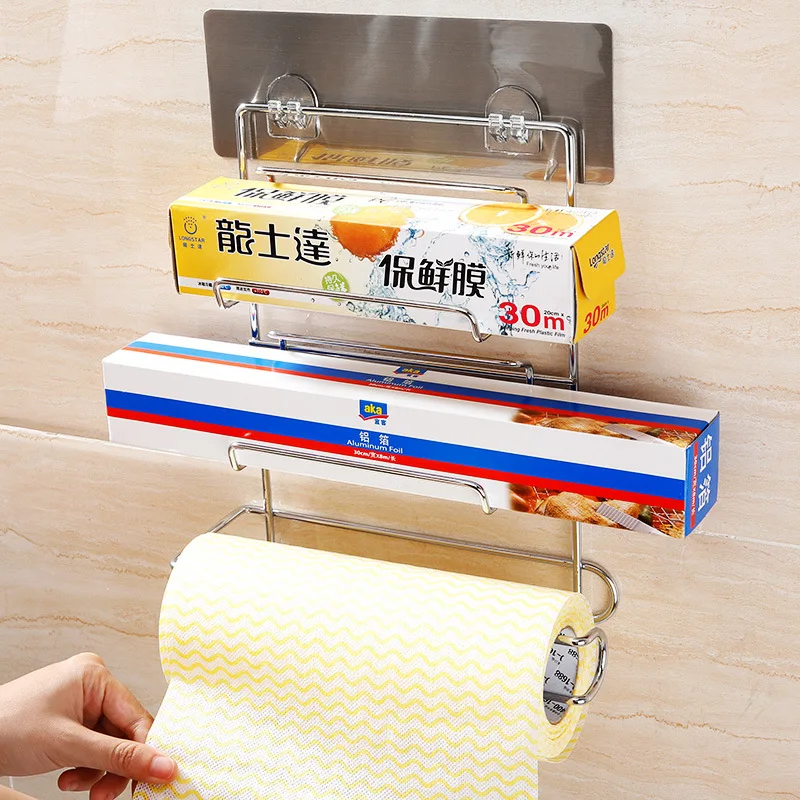 

Shuangqing Hole Punched Roll Stand Plastic Wrap Storage Rack Kitchen Freshness Protection Package Film Storage Rack 5005
