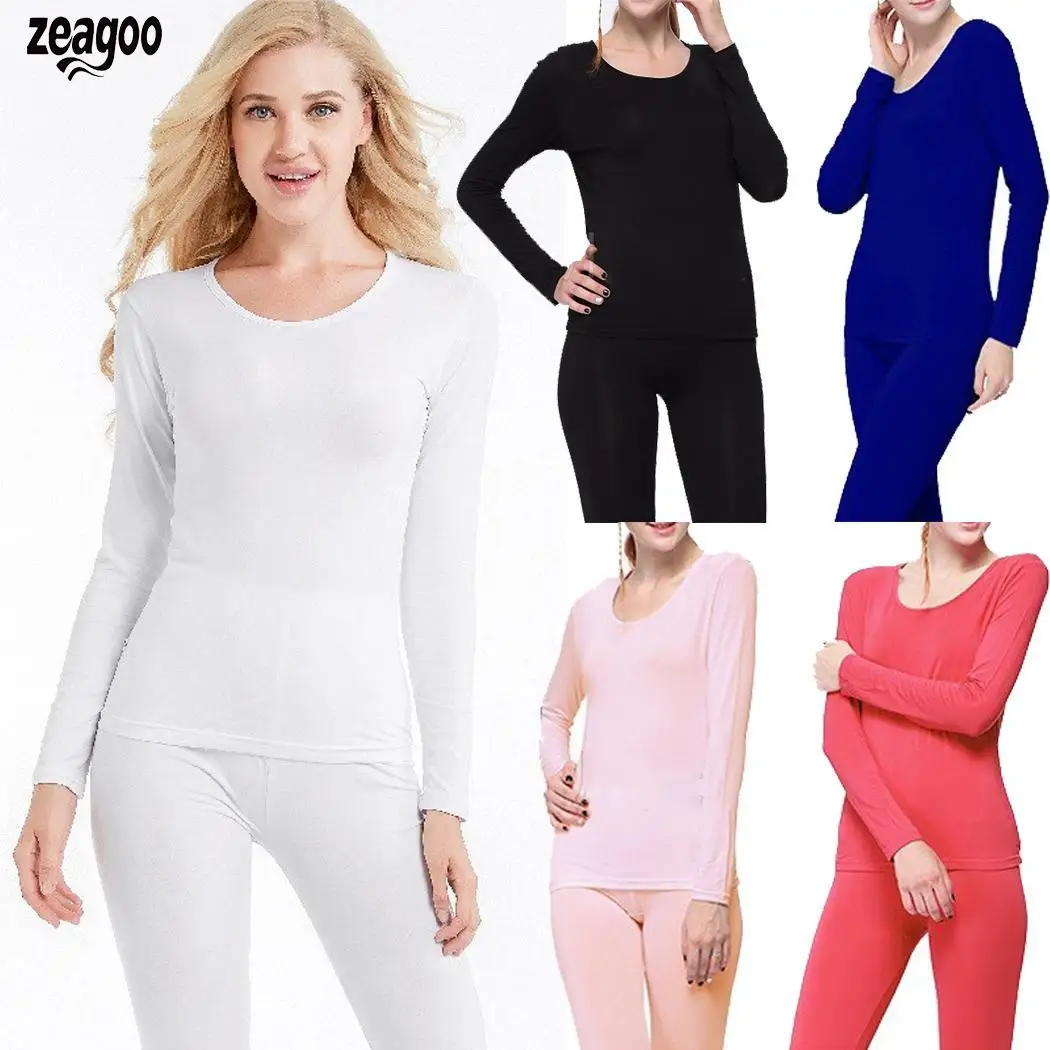 

Women Casual Soft O-Neck Long Sleeve Solid Slim Winter Thermal Underwear Set Two Pieces