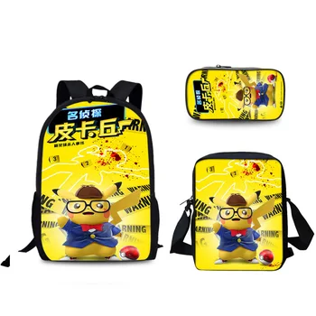 

New 3Piece16 Inch Pokemon Haunter Eevee Children School Bags Orthopedic Backpack Kids School Boys Girls Mochila Catoon Bags