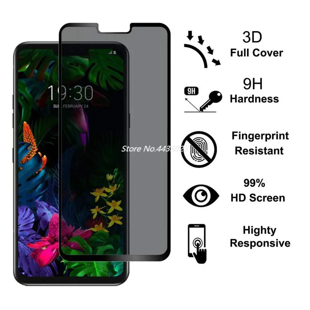 

9H 5D Full Glue Cover Black Privacy Tempered Glass for LG G8 G7 ThinQ Anti Glare Peening Screen Protector Protective Film Glass