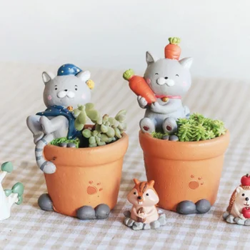 

Cute Cartoon Cat Designed Pot for Flower Succulent Cactus Plants Resin Container N06