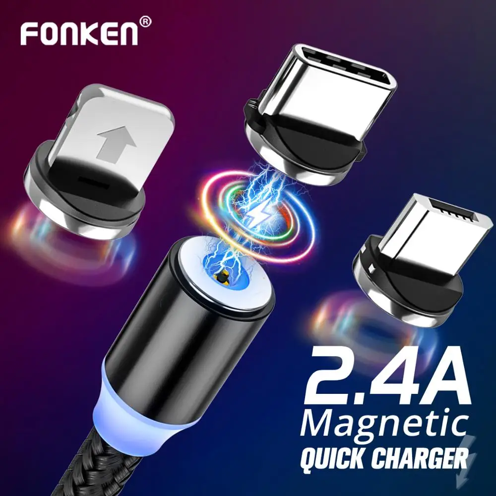 

FONKEN Micro USB Magnetic Cable Type C USB Cable Fast Charge Magnet Phone Cord For IPhone 1m 2m Led Mobile Quick Charger Wire