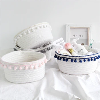 

Pom Pom Foldable Laundry Basket Hairball Storage Toy Hamper Clothes Baskets Bin Cotton Rope 20.5x9.5cm