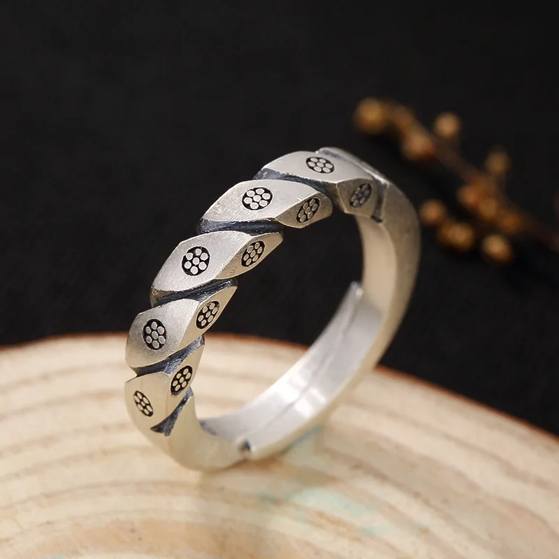 

One Deer Silver S990 Pure Silver Retro Cool Versatile Creative Woven Pattern Adjustable Fine Silver Women's Ring Rings Wholesale