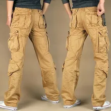 Мужские длинные штаны с карманом, хлопковые джоггеры, повседневные брюки-карго, свободные удобные брюки