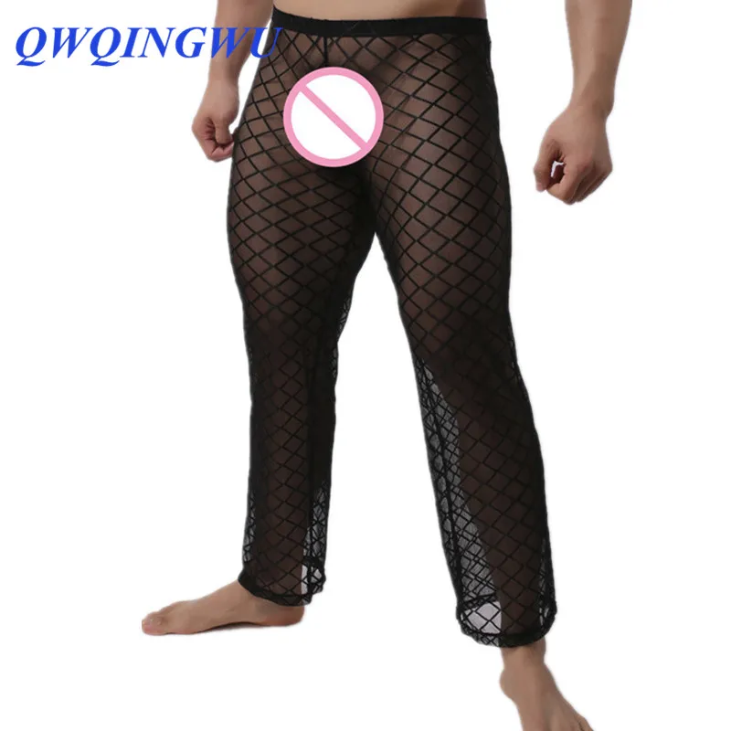 

Sexy Mans Transparent Long Pants Breathable Thin Mesh Pajamas Trousers Pajamas Pants Nightwear Underwear Male Sleep Bottoms