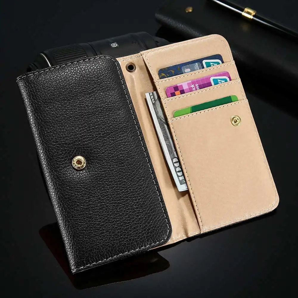 black KISSCASE кошелек из искусственной кожи мини телефон чехол для iPhone 7 6 s 5s SE чехол для samsung S8 S7 Edge чехол для huawei Xiaomi сумка - Цвет: black