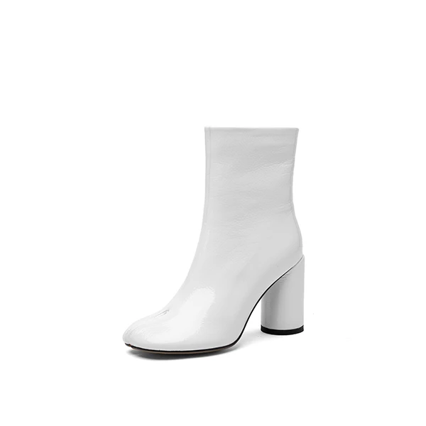 White short plush SOPHITINA/Женские ботильоны новейшие на весну и осень 2019г. Ботинки женские из лакированной кожи на ворсине. Обувь женская модная с молнием сбоку на среднем каблуке. Модная обувь женская с квадрадным носком. SO222 - Цвет: White short plush
