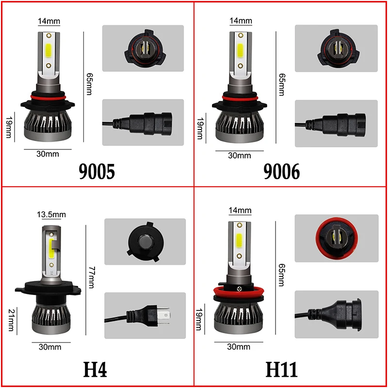 2 шт. автомобильный H4 светодиодный лампочка для авто H11 9005 9006 светодиодный фары лампочки для дополнительные фары универсальные