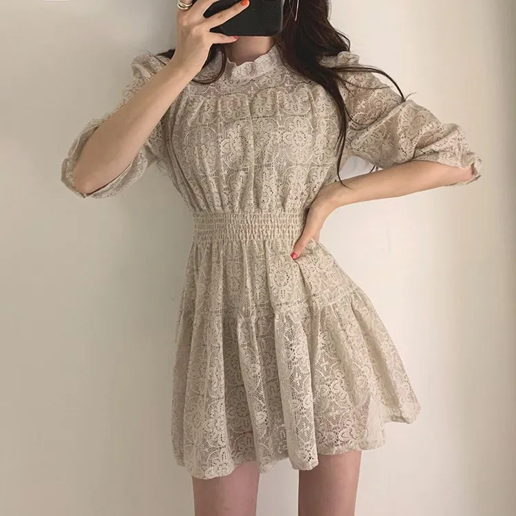 Милое корейское винтажное милое праздничное платье vestidos, Летнее мини-платье, кружевное женское платье, женская одежда