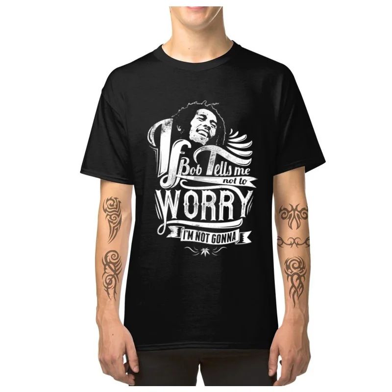 Bob_Marley_-_No_worry_797 100% Cotton Custom Tees Fitted Short Sleeve Men T-shirts Customized Fall Tshirts Round Collar Bob_Marley_-_No_worry_797 black