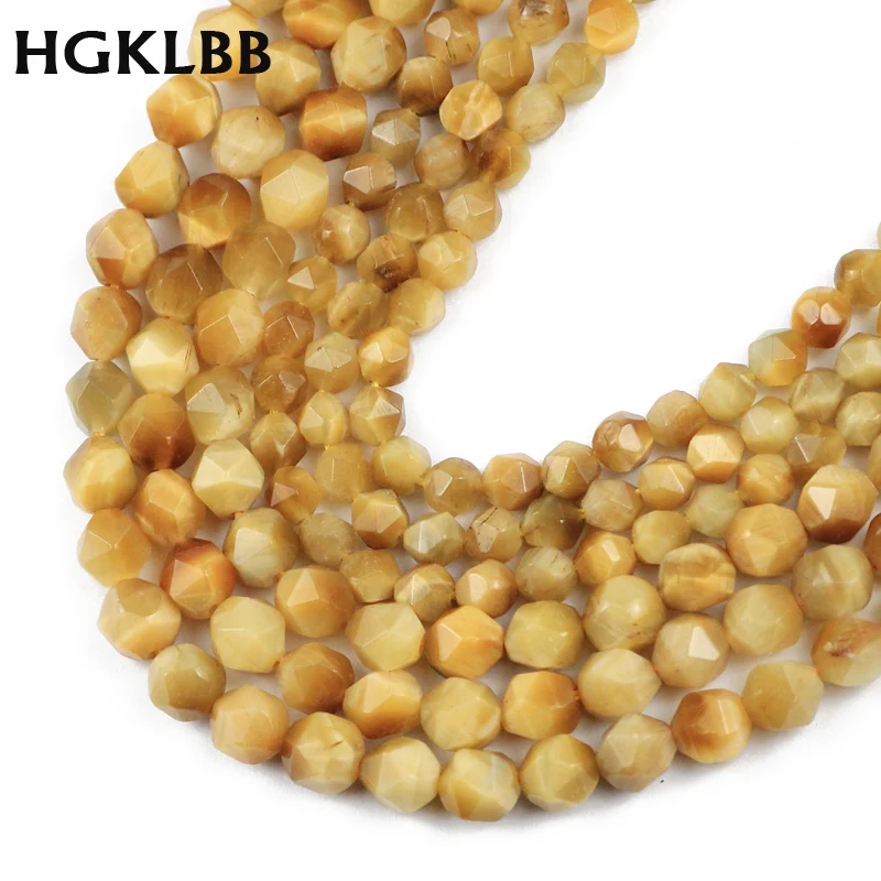 HGKLBB Natural Faceted Gold Tiger eye Stone Spacers Loose beads for Jewelry making bracelets necklace DIY accessories 6/8MM 15&quot |