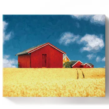 

Farm Red Chalet Wheat Field Paint by Numbers on Canvas 30X40CM DIY Paint by Numbers Living Room Decoration Gift