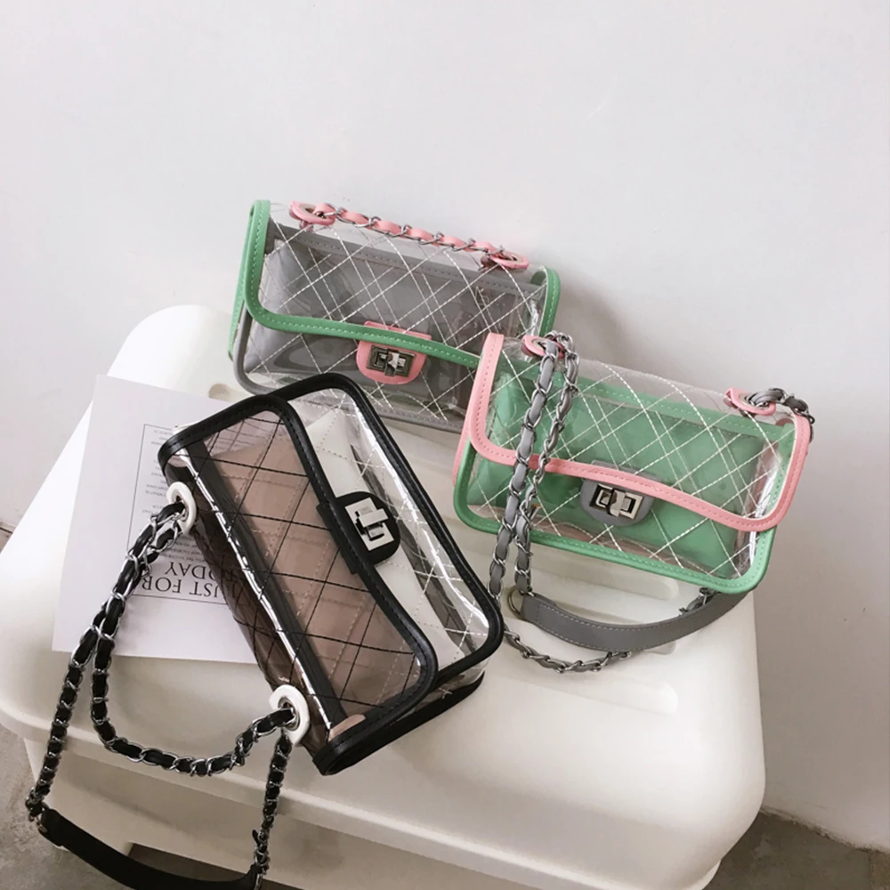 Transparent bag female 2020 new wave ins super fire mini jelly messenger small summer diamond chain | Багаж и сумки