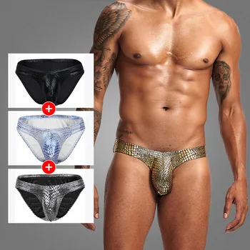 

New Hot Men's Low Waist Underwear Polyester Big Bag Snakeskin U Convex Men's Briefs
