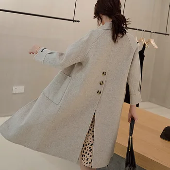 

New Fashion Double Sided Cashmere Coat Long Style for Women Back Split Single Buttons Solid Color 100% Wool Overcoat