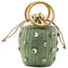 Rattan handle woven women bag 2022 New diamond Pearl straw small handbag wild style women bag ins rattan shoulder beach bag ► Photo 1/6