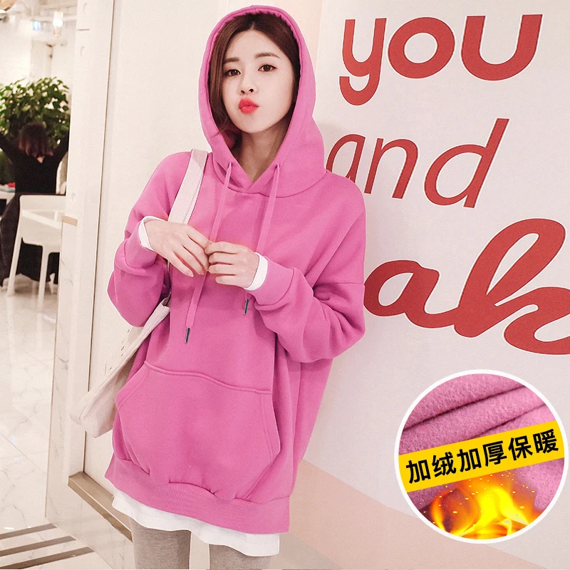 

Ladies Fleece Hooded Sweatshirt Winter Japanese Fashion 2020 Plus Size Ladies Pullover Warm Pocket Hooded Jacket
