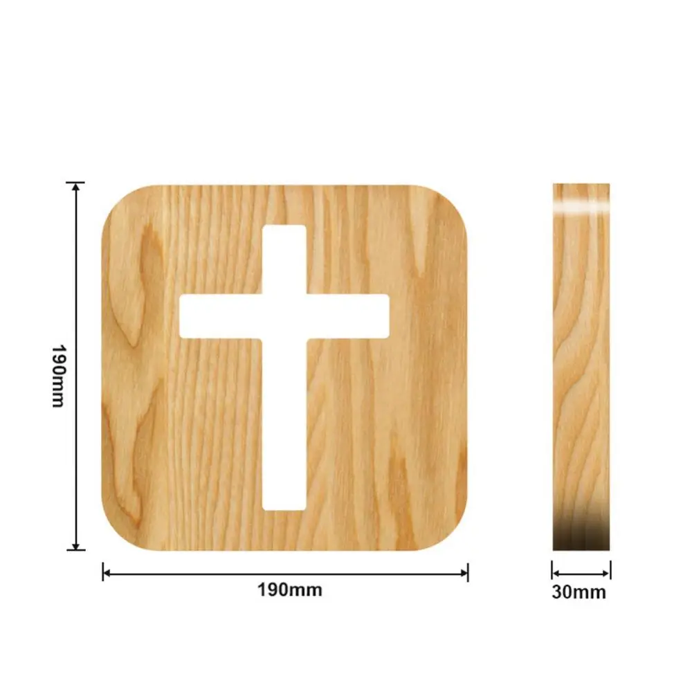 1Pc 3D Wooden Cross USB Night Light LED Table Lamp Novelty Kids Bedroom Coffee Shop Decoration Christian Gift