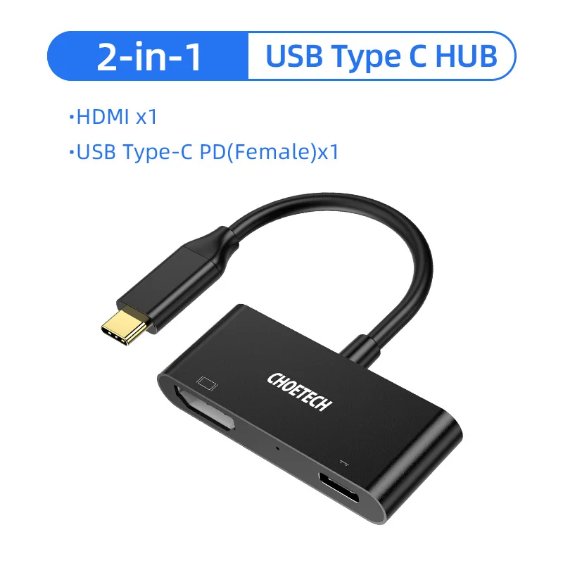 CHOETECH usb-хаб C концентратор для нескольких USB 3,0 HDMI RJ45 адаптер SD ридер для MacBook Pro USB-C type C 3,0 разветвитель 2 порта USB C концентратор - Цвет: 2 in 1 USB C Hub