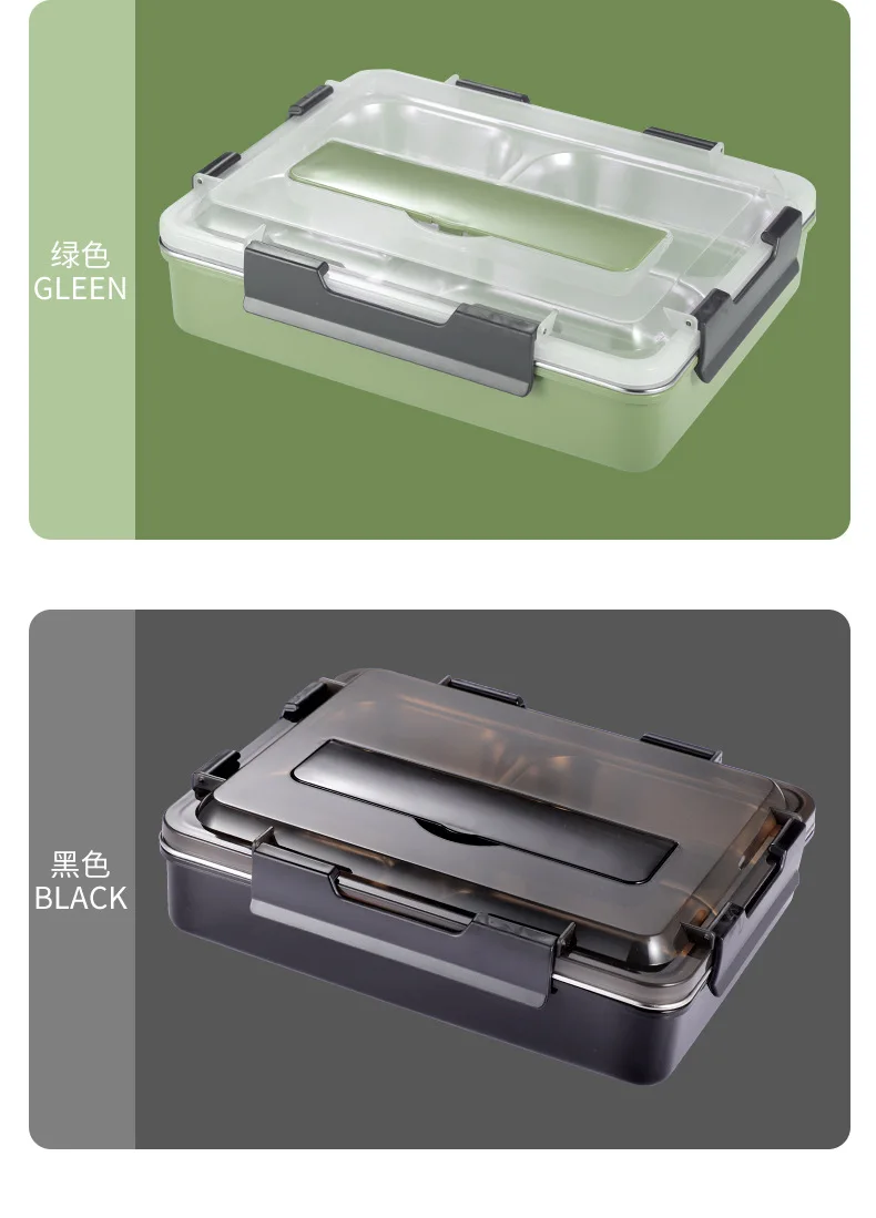 不锈钢304保温便当盒加大容量饭盒日式午餐盒学生方形带盖分格盒_C9_30